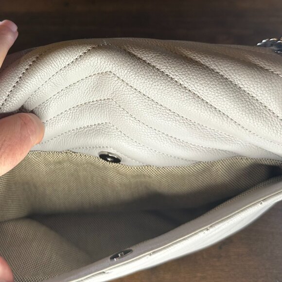 Share Rebecca Minkoff Edie Grey Quilted Leather Flap Shoulder Bag with Silver Ha - Picture 10 of 15